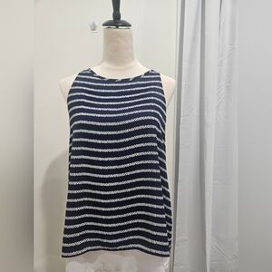 Navy White Striped Sleeveless Blouse Women’s Size M Zip Back